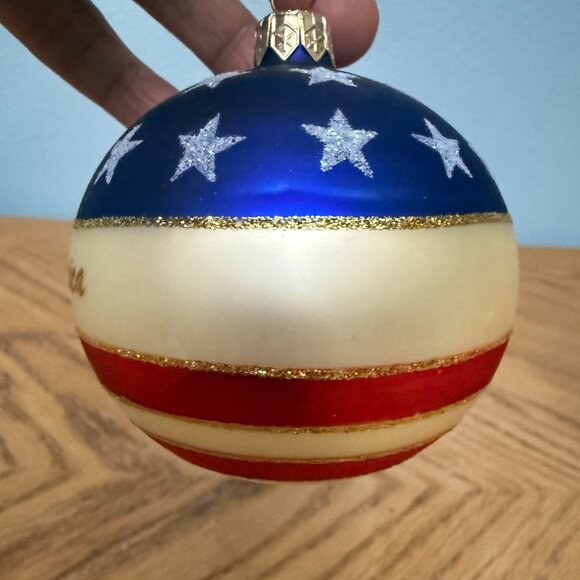 Vintage Handmade Hand Painted Glass God Bless America Ornament Red White Blue - Picture 11 of 14